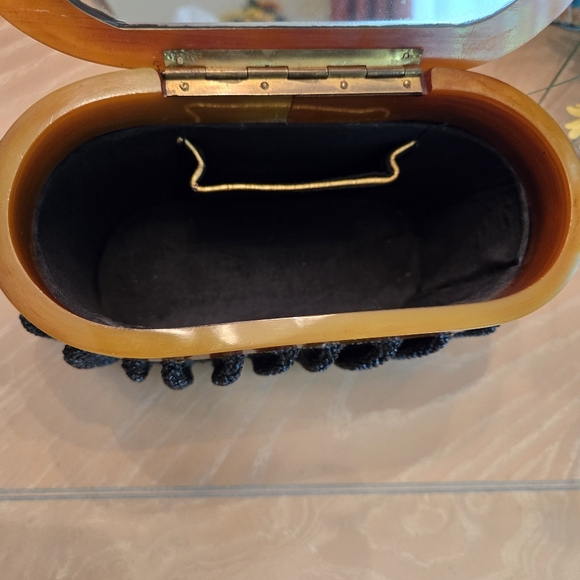 Rare Find Vintage Black Heavily Beaded & Pleated Box Purse 1940s - Picture 10 of 17